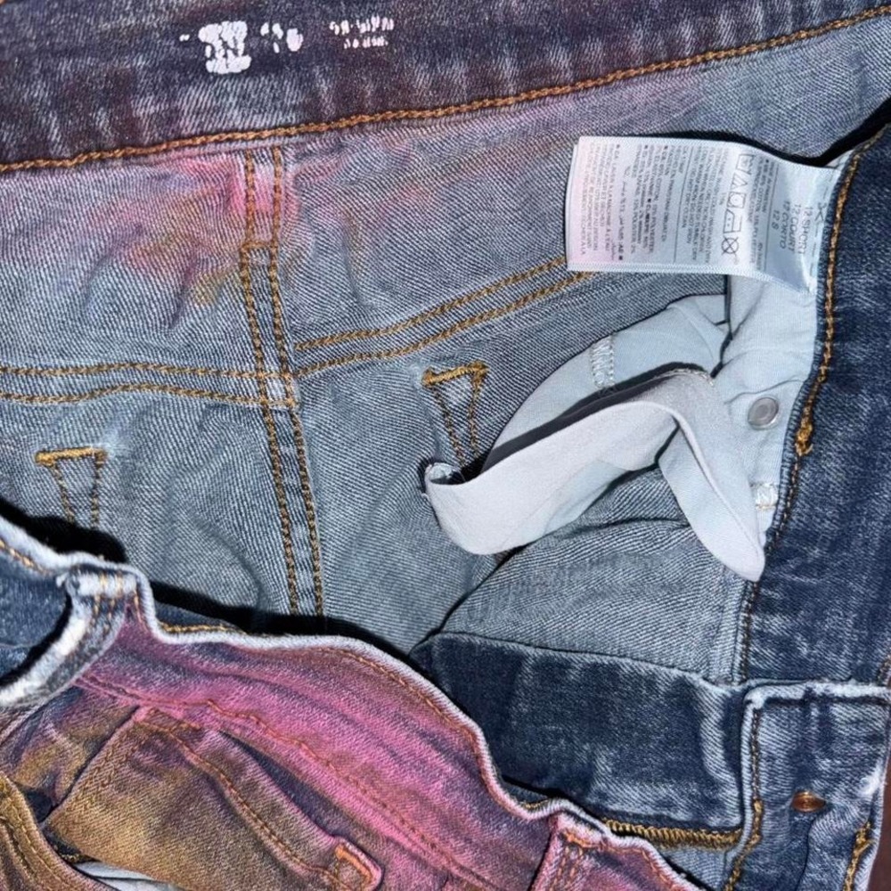 Whimsical Hot Pink gold chunky pastel rhinestone jeans.Upcycled. Ladies 12. - Picture 7 of 7